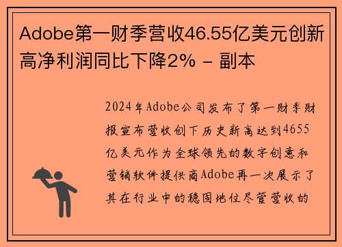 Adobe第一财季营收46.55亿美元创新高净利润同比下降2% - 副本